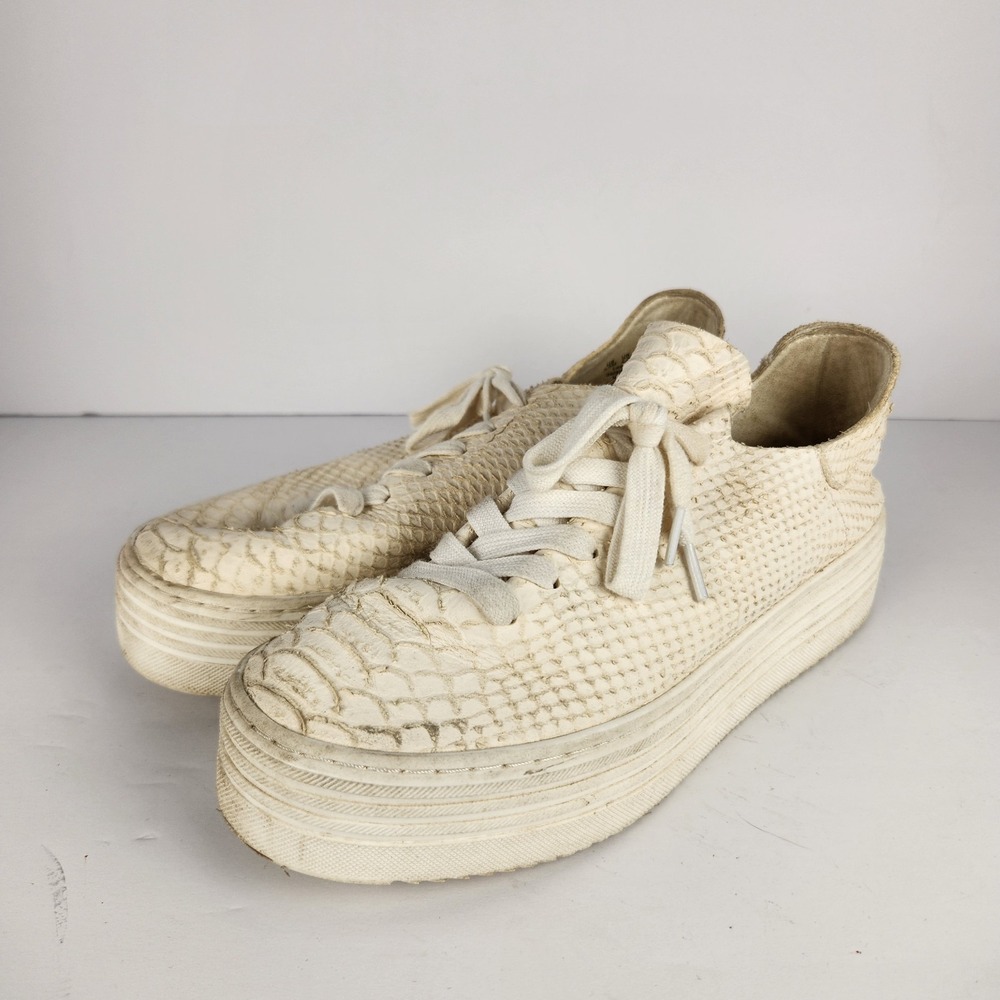Sam Edelman Women's Ivory Leather Lace-up Platform Sneakers Size 6.5M